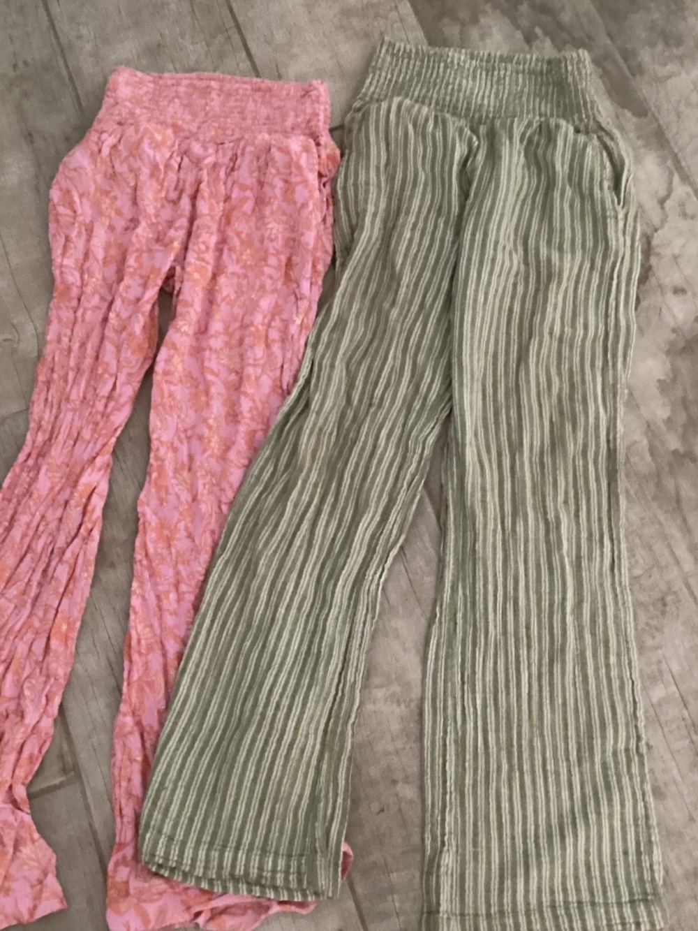 LOT of 2 Billabong beach pants gauze linen green stripe pink floral small